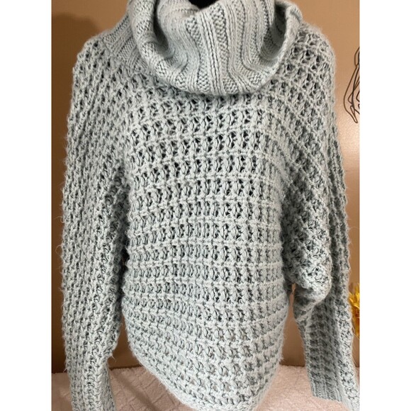 Express Sweater Womens Chunky Open Knit Cowl Neck Crop Pullover. Mint Green. XS - Picture 3 of 11